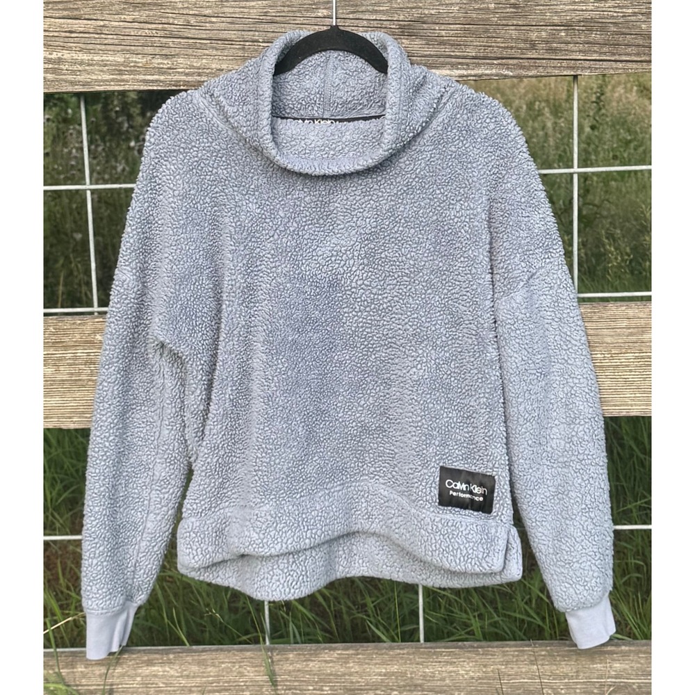 Calvin Klein Performance Gray Sherpa‎ Fleece Pullover Cowl Neck Cozy Sweater